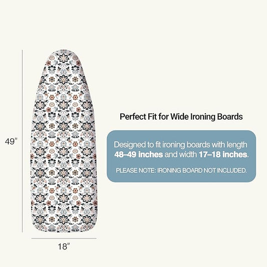 UniSimp Ironing Board Cover and Pad 18"x49" Extra Thick Natural Cotton,Scorch and Stain Resistant Iron Board Cover,Wide Ironing Board Cover with Fasteners Heavy Duty Heatproof Elastic Edge Floral