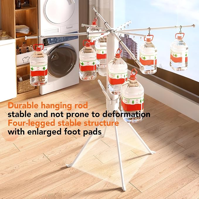 Foldable 4-Legged Clothes Drying Rack, Extra Stable Heavy Duty Laundry Drying Rack with Sock Clips & Shoe Holders, Large Capacity Collapsible Drying Stand for Indoor Outdoor Use