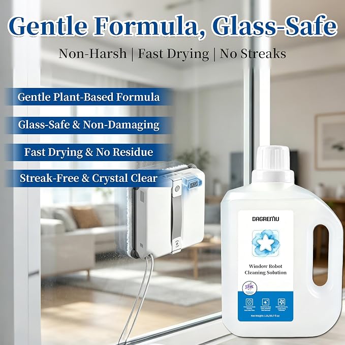 1.5L Window Cleaner, Cleaning Solution Compatible with ECOVACS Winbot W3 OMNI/W2S OMNI/W2 PRO/W1 PRO/MINI Window Cleaning Robot, Streak Free, Low Foam, Non Corrosive, Multi-Surface Glass Cleaner