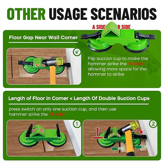 Heavy Floor Gap Fixer Tool with 5pcs Sticky Pad | 45°Striking Surface with Dual Suction Cup, Made of Iron. Plank Grabber Floor Fix Pro for Laminate, Vinyl Plank, Hardwood.