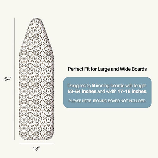 UniSimp Ironing Board Cover and Pad 18"x54" Extra Thick Natural Cotton, Scorch and Stain Resistant Iron Board Cover,Extra Large Iron Board Cover with Fasteners Heavy Duty Heatproof Elastic Edge Taupe