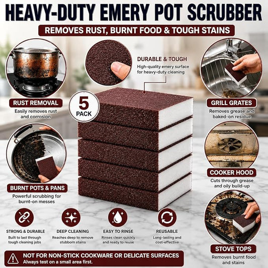 5 Powerful Pot Scrubber Cleaning Sponges, Heavy Duty Kitchen Eraser Scouring Pads, Dishwashing Oven Stove Cleaning Sponges, BBQ Grill Scrubbing Dish Cloths