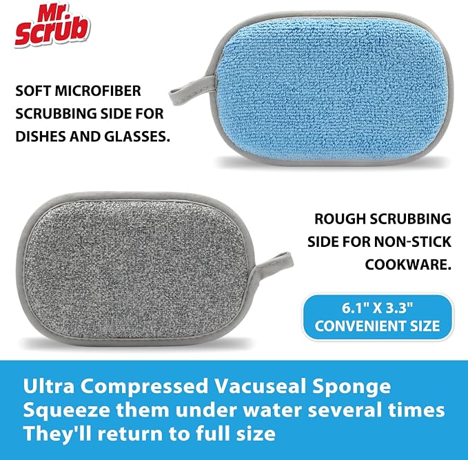 Sponges Kitchen Dish Sponge for Washing Dishes Cleaning Kitchen, All-Purpose, 3 Pack, Non Scratch, Rough Scrubbers Side for Non-Stick Cookware, Soft Microfiber Scrub Side for Dishes, Mr. Scrub