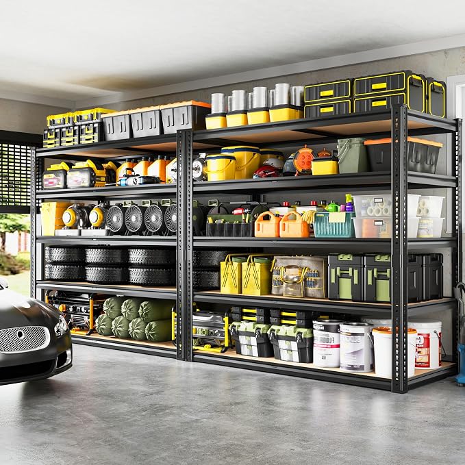 ROOMFAVE 40" W Storage Shelves 5 Tier Garage Shelving Heavy Duty,2350LBS Adjustable Metal Shelving Unit, Garage Shelves for Basement, Warehouse, Pantry, Closet, 72.1" H x 40" W x 20" D, Black,4PCS