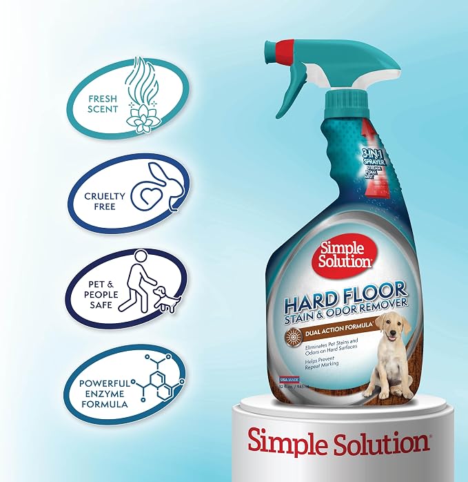 Simple Solution Hard Floor Dog Stain & Odor Remover, Enzyme Cleaner, 32oz | Dog Urine Enzyme Cleaner, Pet Floor Cleaner, Pet Cleaner Spray, Hardwood Floors, Dog Stain & Odor Remover, Pro-Bacteria
