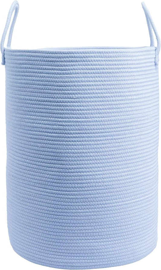 XUANGUO Cotton Rope Laundry Basket Hamper for Clothes, large light blue | Woven Storage Basket for Living Room Bedroom Boho Tall Rope Baskets for Blanket Toys Pillow Towels Baby Nursery Hamper Bin