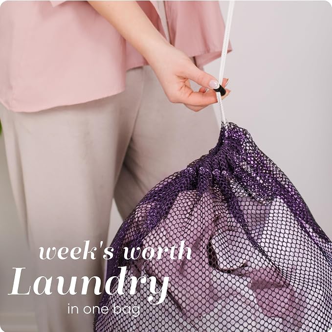 Handy Laundry Mesh XL Laundry Bag - Durable, Machine Washable with Secure Drawstring Closure - Perfect for College Dorms, Laundromats, Apartments (Purple, Large 24" x 36") | XL 24x36 Mesh Laundry Bag, Secure Drawstring, Heavy Duty, Machine Washable, fo...