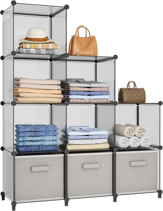 HOMIDEC Closet Organizers and Storage, 9 Cube Storage Organizer, Grey | Portable Closet Organizer, Storage Cubes Shelves, for Bedroom, Kids Room, Bathroom, Wardrobe