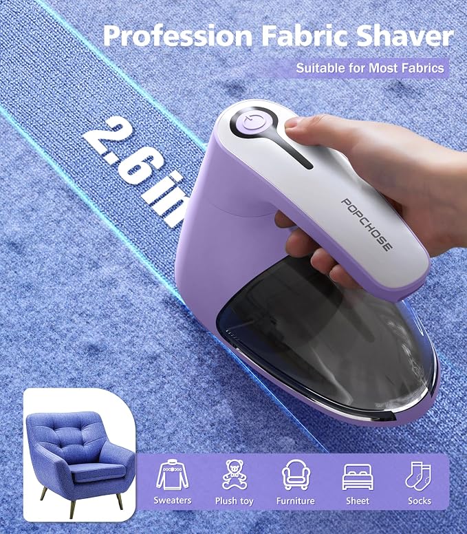 POPCHOSE Fabric Lint Shaver, 6-Leaf Blades & 2 Speed, Rechargeable | Lint Remover for Clothes, Sweater Shavers to Remove Pilling, Electric Lint Remover for Couch, Furniture, Fuzz
