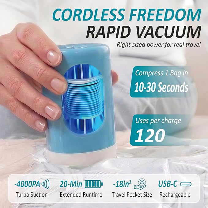 Cozy Essential Travel Vacuum Storage Bags with Rechargeable Cordless USB Pump, Space Saver Bags for Luggage, Suitcase, Carry-On, for Clothes, Blankets, Bedding & Seasonal Storage,26 Combo