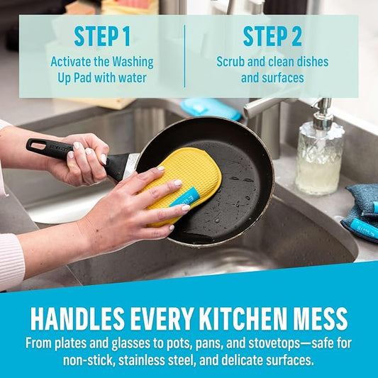 E-Cloth Washing Up Scrub Pad - Microfiber Sponge for Cleaning, Reusable Kitchen Sponge for Dishes & Sink, Non Scratch, Multi Purpose Scrubber, Machine Washable - 4 Pack, Yellow