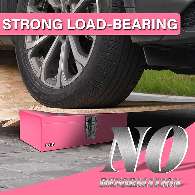 P.I.T. 11'' Small Tool Box, Portable Metal Tool Box,Pink Mini Tool Chest, Portable Steel Tool Case with Metal Latch Closure for Basic Tool Kits or Craft Storage