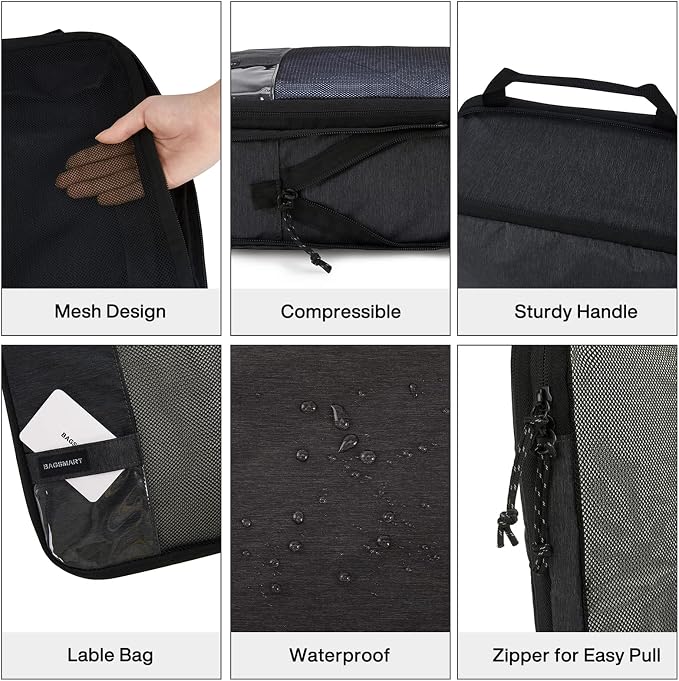 BAGSMART 6 Set /4 Set/2 Set Compression Packing Cubes for Travel, Lightweight Luggage Organizer Bags, Durable Space Saver Bags Travel Essentials
