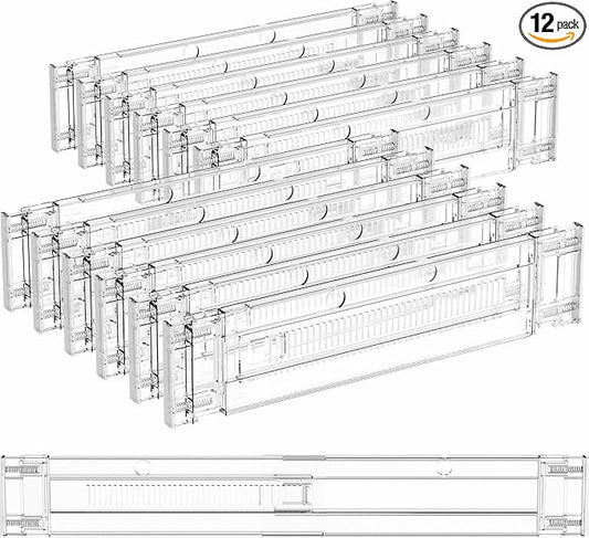 Yieach 12 Pack Clear Expandable Deep Drawer Separators From 15 to 21'' - 3.2 Inch Tall Acrylic Drawer Dividers for Clothes,Dresser Drawer Dividers for Dresser,Baby Nursery,Clothing,Sock or Underwear