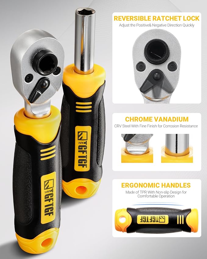 TGFTGF 78 PCS Screwdriver Mini Ratchet Socket Wrench Set SAE 5/32”-1/2” | 70PCS Screw Driver Bit & Mini Ratcheting Wrench Socket Set, for Auto Repair, Motorcycle, Bicycle, Household, Electronics, DIY