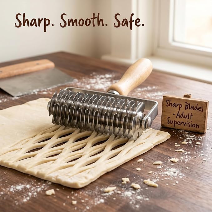 Lattice Pastry Cutter, Stainless Steel Pastry Lattice Roller Cutter for Pie, Pizza & Beef Wellington, Dough Cutter Tool for Pastry Crust and Baking