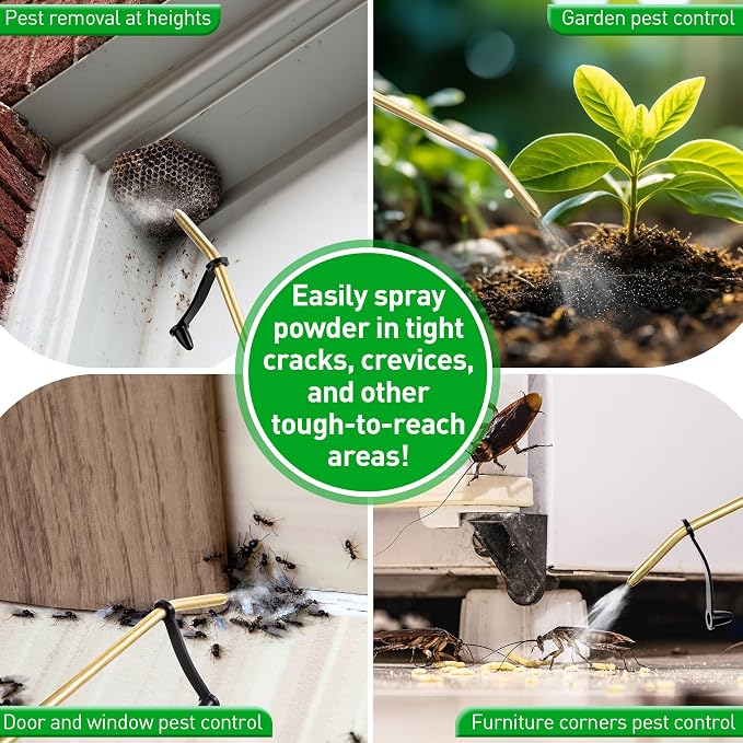 Diatomaceous Earth Powder Duster, 8OZ Garden Powder Applicator Dispenser with Long Metal Tube, Bulb Duster Sprayer for Home Organic Gardening Agricultural Supply(Green,1 Pack) | 8OZ bulb duster. Rust-resistant brass/aluminum tube. Smooth upward dischar...