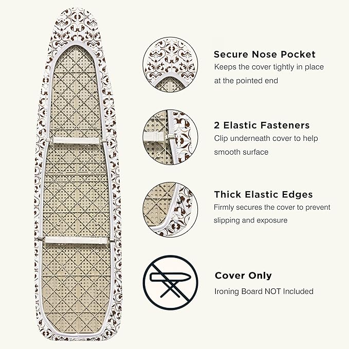 UniSimp Ironing Board Cover and Pad 18"x54" Extra Thick Natural Cotton, Scorch & Stain Resistant Iron Board Cover, Extra Large Iron Board Cover with Fasteners Heavy Duty Heatproof Elastic Edge Foliage