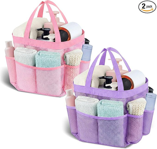 Attmu 2 Pack Mesh Shower Caddy Portable, Quick Dry Hanging Shower Tote Bag for College Dorm Room Essentials, Large Capacity Caddy Dorm for Bathroom Gym Swimming