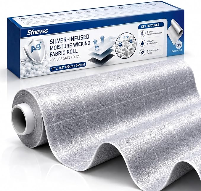 Silver Infused Fabric Roll 10x144 Inch, Soft, Breathable & Non-Adherent Wound Dressing Wrap, Ideal for Wound Care, Dressings, and Skin Fold Protection, Custom-Cut