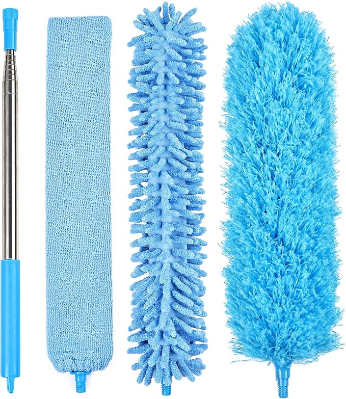 4PCS Microfiber Duster Kit, 3 in 1 Microfiber Dusters Retractable Gap Dust Cleaner and Chenille Duster with 83 inches Extra Long Extension Pole for Cleaning Ceiling Fan, High Ceiling