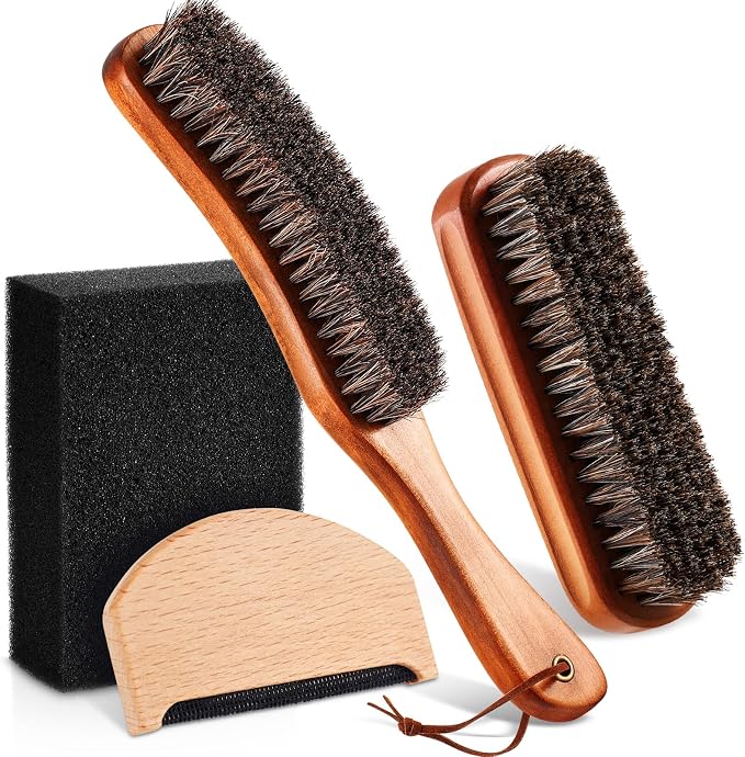 4 Pcs Horsehair Felt Hat Brush Kit with Cleaning Sponge Cowboy Clean Hat Wood Fedora Hat Cleaning Set Baseball Cap Lint Brush Remove Dust for Hair Furniture Suits Clothes(Style D)