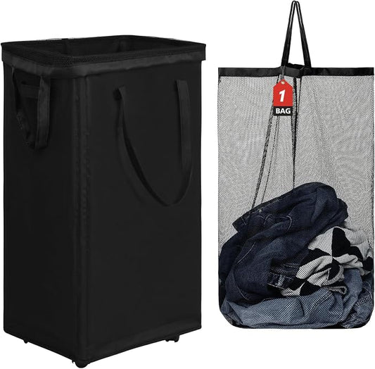 DOKEHOM 90L X-Large Rolling Laundry Basket Hamper on Wheels, Black | Collapsible clothes hamper with removable mesh wash bag. High-capacity foldable washing bin organizer
