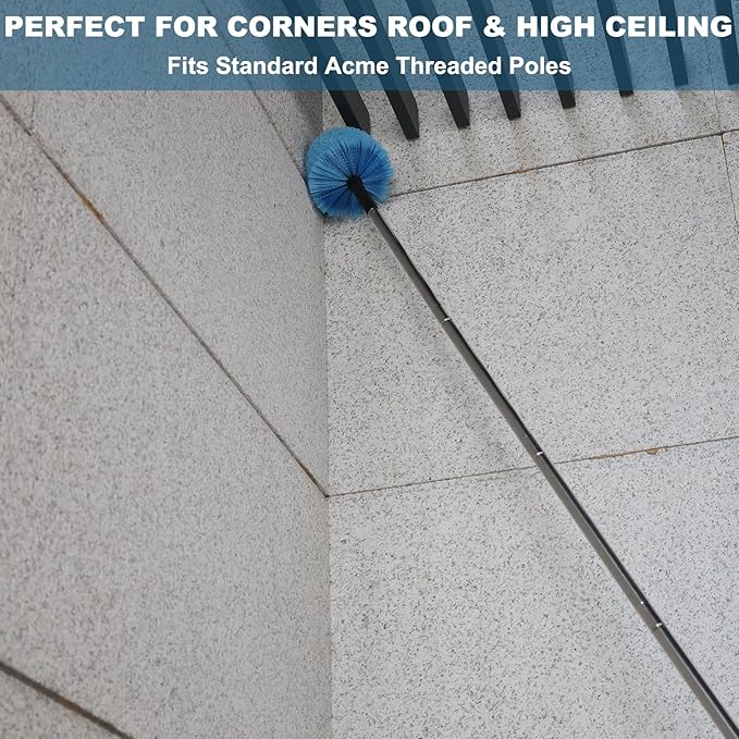 2 Pack Cobweb Duster Head Brush-Twist-On Spider Web Brush for Outdoor & Indoor Web Cleaning // Fits Standard Acme Threaded Poles // Cobweb Duster Brush Head Only-Blue