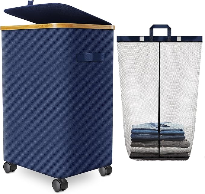 Laundry Hamper with Wheels, 75L Rolling Laundry Basket with Lid | Clothes Hampers for Laundry with Inner Bag, Dirty Clothes Hamper for Bedroom, Dorm, Bathroom, Laundry Room