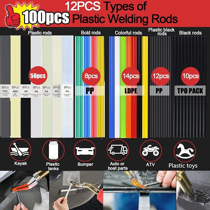 Upgraded 220W Plastic Welder, 2 in 1 Plastic Welding Repair Welder Kit 1000PCS Hot Stapler Soldering Gun with 100PCS Plastics Welding Rods Car Bumper Repair Kit for Most Plastics(Blue)