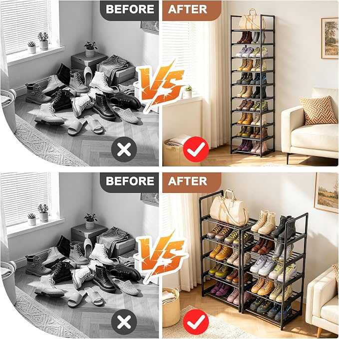 OYREL Shoe Rack, Upgrade Plus Narrow 10 Tier Shoes Organizer for Closets | Any Shoes & Boots, Sturdy Metal Tall Stackable Free Standing Shoe Racks for Small Space, Bedroom, Entryway