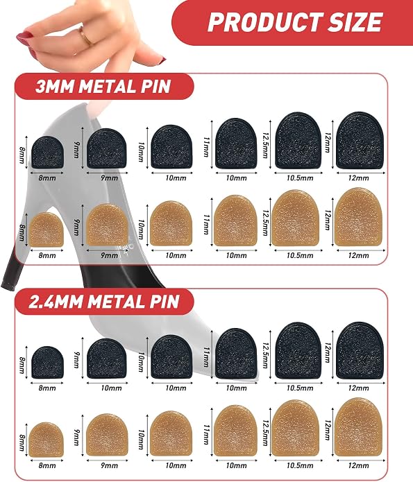 TRIZILLA 24 Pairs High Heel Replacement Tips, Heel Repair Kit for Women High Heel Shoes with 6 Inch High Heel Remove Pliers, 6 Sizes Heel Tips Caps, U-Shape, Black Beige