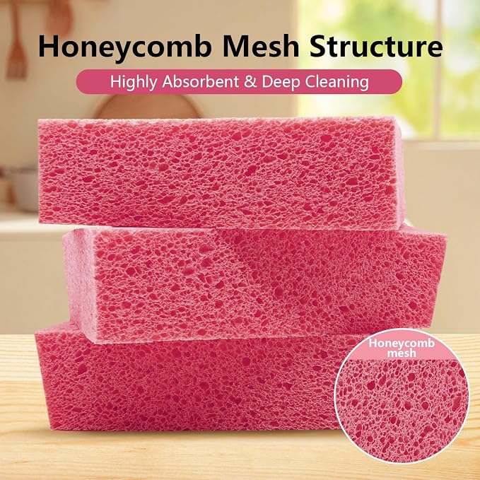Car Wash Sponges, 3 Pack Extra Thick Large Cleaning Sponge Multi-Purpose for Bathroom Kitchen Bike Boat, Large Size Sponges 4'' X 6'' (Pink)