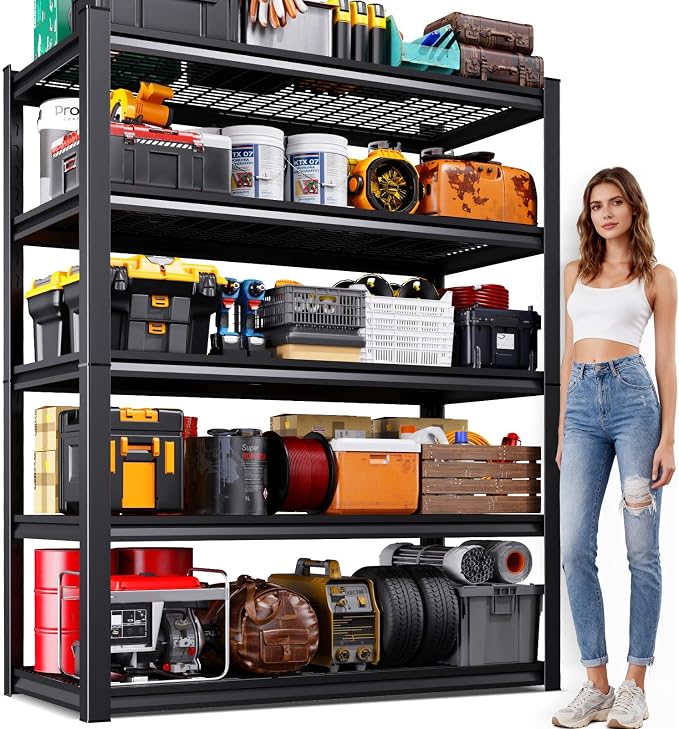 Garage Shelving-5 Tier Storage Shelves, Adjustable Heavy Duty Metal Shelving Unit and Storage Large Wire Rack, Utility Steel Shelf for Warehouse Industrial Pantry Basement -78"x46"x20", Black