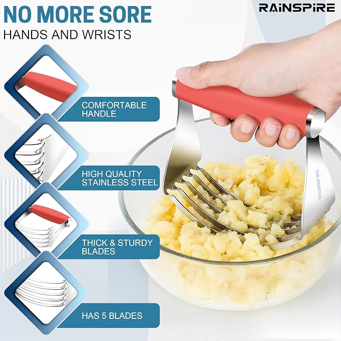 Rainspire XL Pastry Cutter For Baking, Heavy Duty Pastry Blender Stainless Steel, Thick Sharp Blades Dough Blender, Dough Cutter Butter Cutter Pastry for Easy Mixing, Dishwasher Safe, Coral