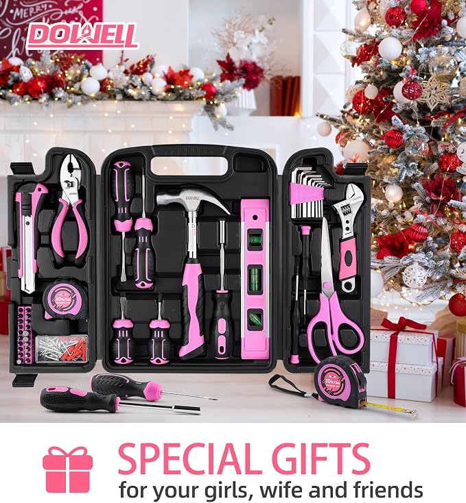 DOWELL 123-Piece Pink Home Repair Tool Kit for Women & Girls | All-in-One DIY Toolkit with Ergonomic Handles, Durable Toolbox, Non-Slip Grips | Perfect Gift for- Wives| Moms, Crafters