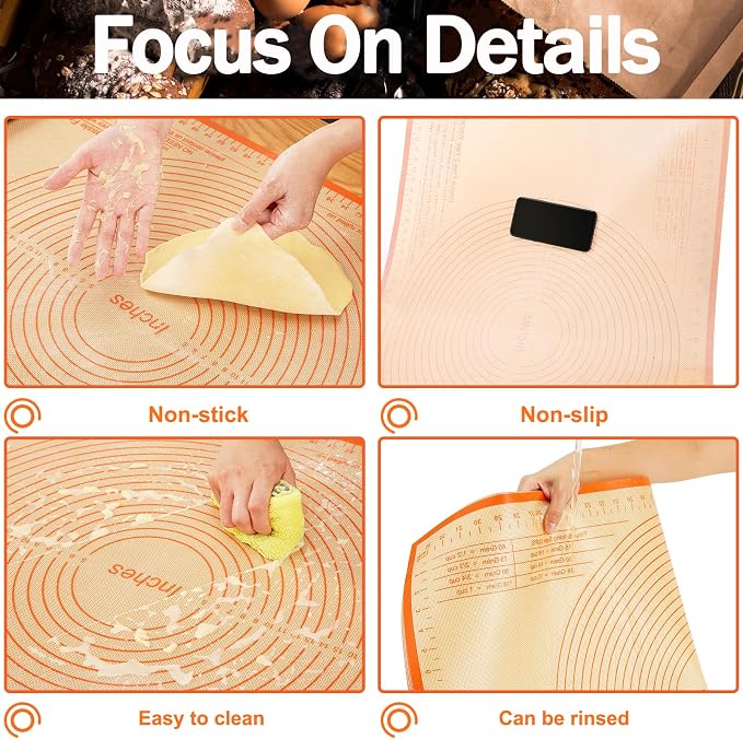 Silicone Pastry Mat 36x24 Inch Nonstick Baking Mat -Perfect for Doug, Pastry, Dough Rolling, Kneading Board, Pie Crust, Fondant, Pasta/Pizza, Kitchen Counter Mat