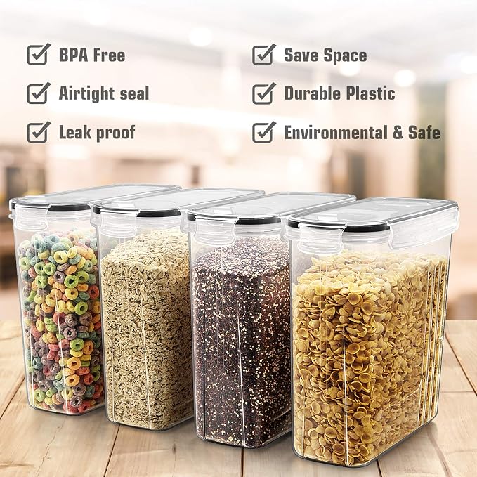 Wildone Airtight Food Storage Containers with Lids | 8pcs Plastic Kitchen and Pantry Organization Canisters for Cereal, Flour and Sugar, BPA Free, Includes 20 Labels, 2.5L/85.4oz