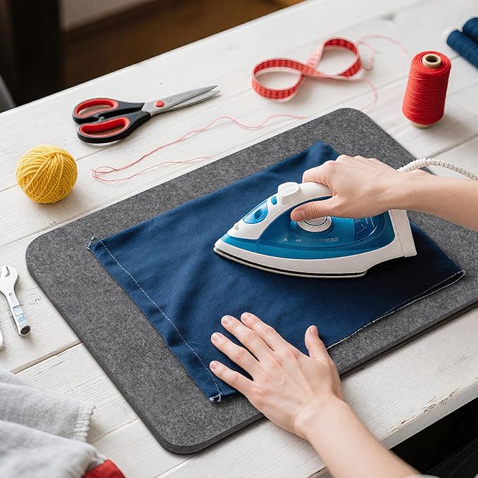 BREENHILL Wool Pressing Mat 13.5"x 17" – Portable Felt Ironing Mat for Quilting & Sewing, 1/2" Thick Heat Reflective Wool Pad（Dark Gray）