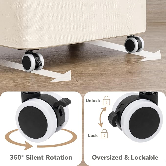 Goodpick 75L Slim Rolling Laundry Hamper with Lid, Beige | 17 × 9.8 × 29.5 in, Removable Laundry Bag, Handles, Dorm, Bathroom & Bedroom Organization, Dirty Clothes Storage