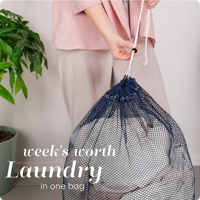 Handy Laundry Mesh XL Laundry Bag - Durable, Machine Washable with Secure Drawstring Closure - Perfect for College Dorms, Laundromats, Apartments (Navy, Large 24" x 36") | XL 24x36 Mesh Laundry Bag, Secure Drawstring, Heavy Duty, Machine Washable, for ...