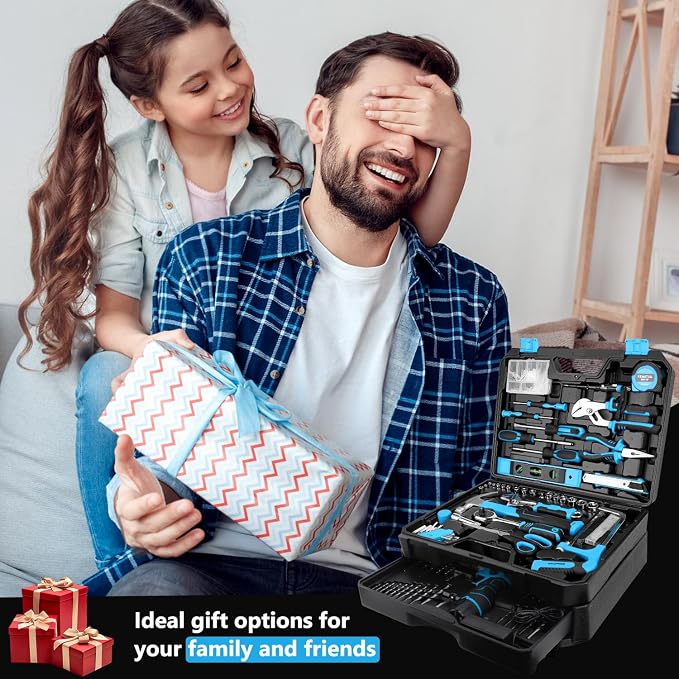 KingTool 276-Piece Tool Set Kit - Tool kit with 12V Cordless Power Drill Driver Toolbox Storage Case with Drawer, Drill Set Perfect for Homeowner, Diyer, Handyman（Blue）