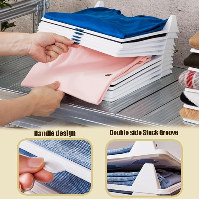 10 Pack Shirt Folding Boards for Clothes Storage | Extra Large Stackable Closet Organizer, Plastic Clothing Folder Shelf Dividers for Adult Tshirt, Sweatshirt