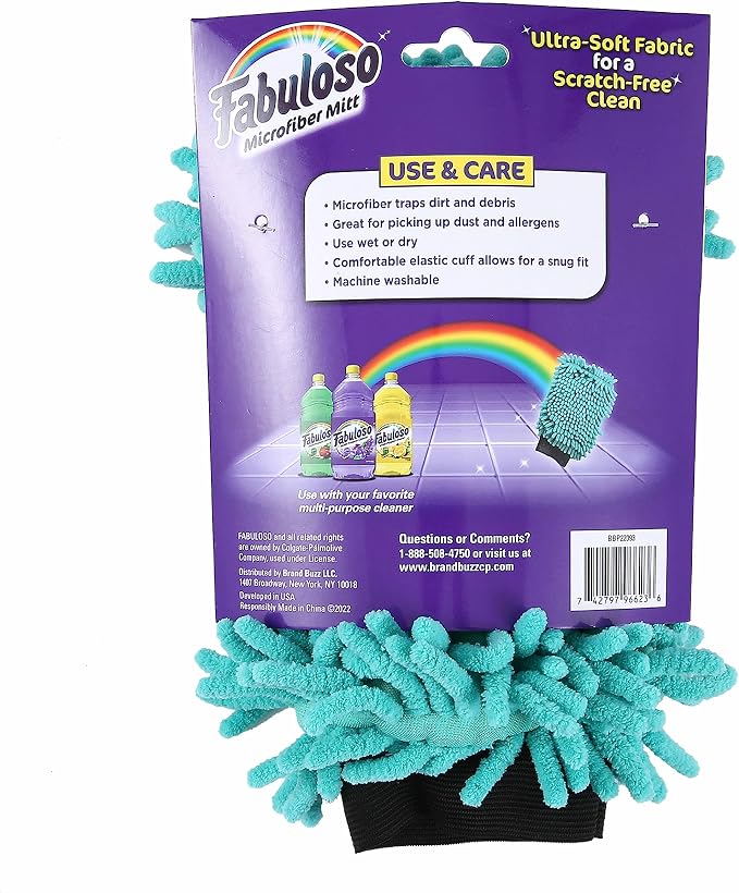 Fabuloso Microfiber Cleaning Mitt, Teal, One Size Fits All | Lint-Free, Scratch-Free Dustless Hand Cloth for Bold and Bright Cleaning Experience