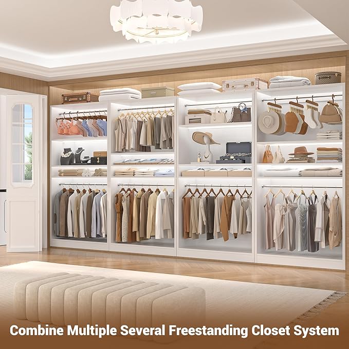 Unikito 72'' Closet System with 4 Hanging Rods, Walk-in Clothing Organizer, 2-Piece Wood Garment Rack for Bedroom, White