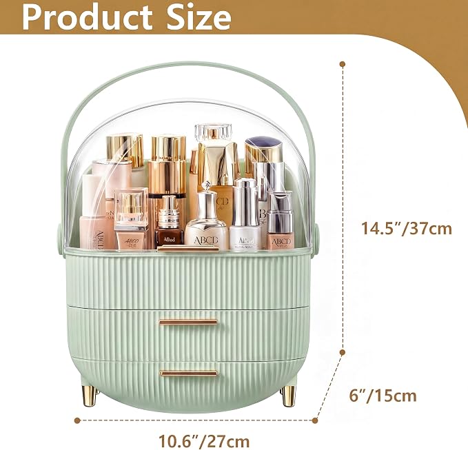 NestOrganix Makeup Organizer Skincare Organizers With Drawers | Cosmetic Display Cases with Transparent Cover, Skincare Organizers for Bathroom Countertop, Bedroom Vanity Desk, Green
