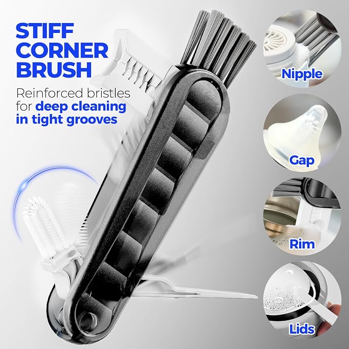 Holikme 6 Pack Bottle Brush Set, 14" Long Handle Stainless Steel Bottle Cleaner Brush, 3 Straw Brushes, Bottle Cleaning Brush for Water Bottle, Baby Bottle Straws, Black
