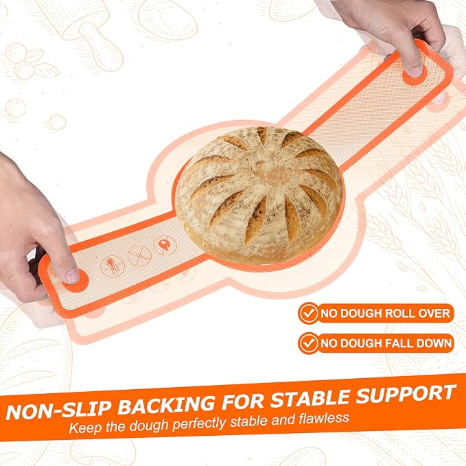 Silicone Bread Sling Mat for Dutch Oven, 2 PCS Non-Stick & Reusable Bread Baking Supplies with Long Handles, Easily Transfer Sourdough & Baking, Dishwasher Safe (Round, Yellow)
