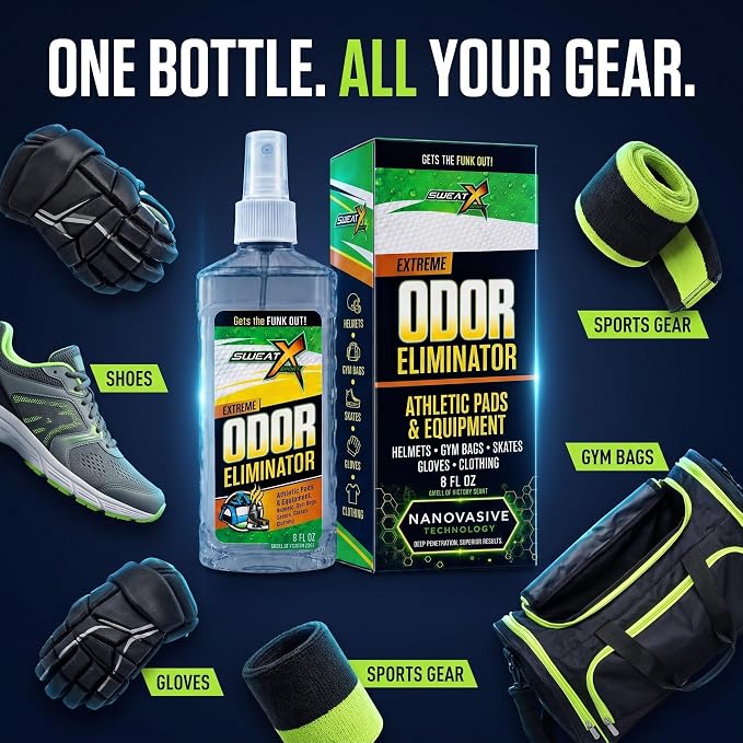 SWEATX Odor Eliminator Spray for Shoes and Clothes, Victory Scent, 8 fl oz | No Wash Multipurpose Deodorizer for Stinky Shoes, Gym Bags and Sports Equipment, Concentrated Non Toxic Formula
