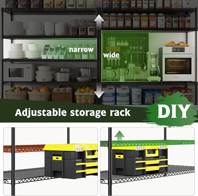 REIBII Storage Shelves, 3840LBS Heavy Duty&Adjustable Height for Basement | 55.5" W Shelf Space Saving, 6 Tier Freestanding, Powder Coated, Anti-Tipping Device, Moisture Resistant, for Garage